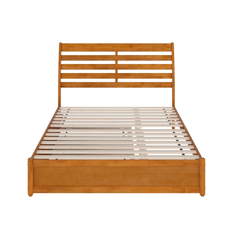 Emelie Queen Platform Bed with Panel Footboard & TXL Trundle in Light Toffee