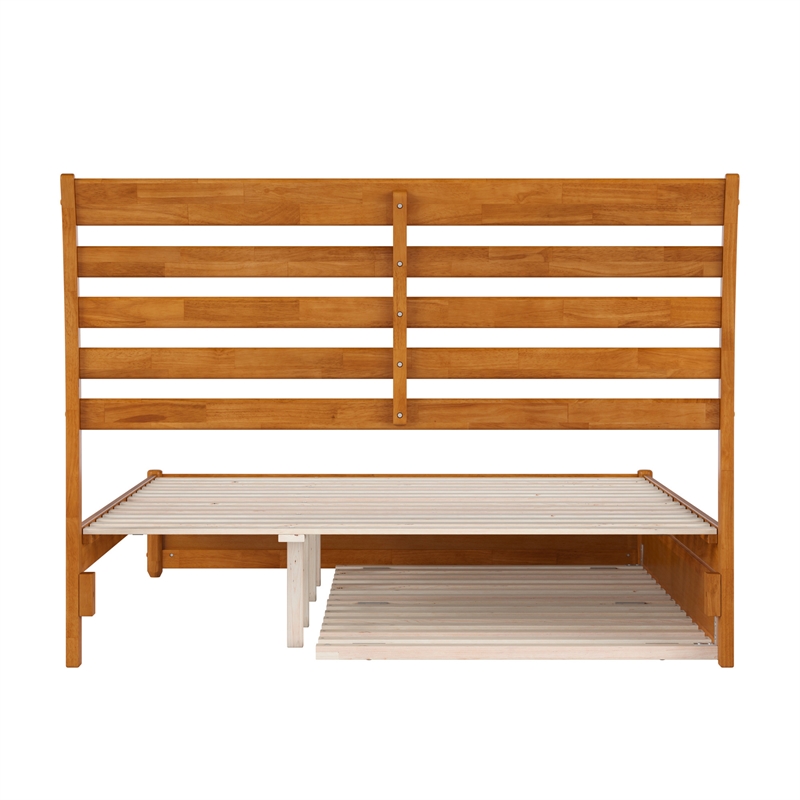 Emelie Queen Platform Bed with Panel Footboard & TXL Trundle in Light Toffee