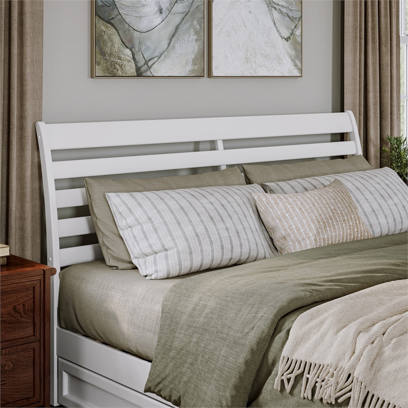 Emelie King Wood Platform Bed with Panel Footboard and Twin XL Trundle in White