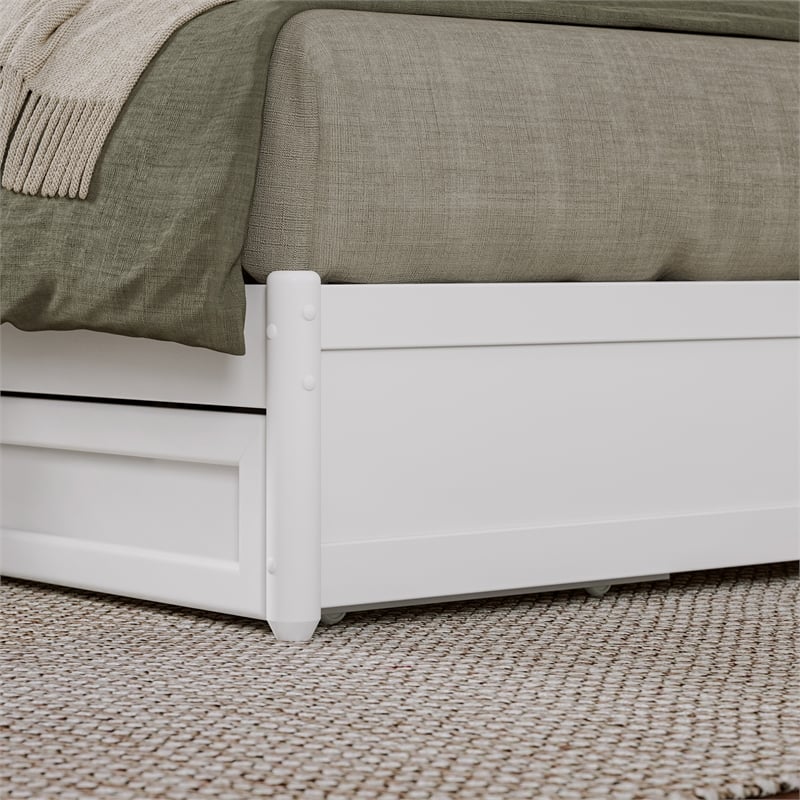Emelie King Wood Platform Bed with Panel Footboard and Twin XL Trundle in White