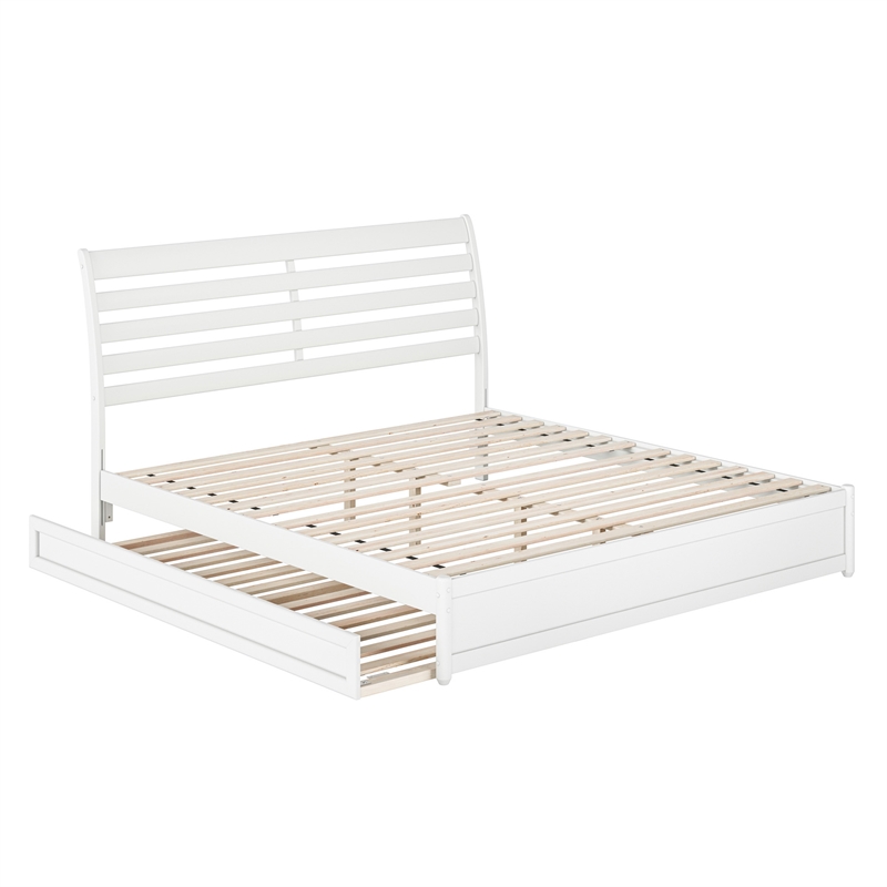 Emelie King Wood Platform Bed with Panel Footboard and Twin XL Trundle in White