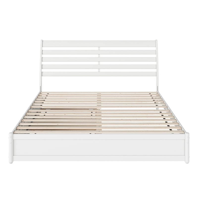 Emelie King Wood Platform Bed with Panel Footboard and Twin XL Trundle in White
