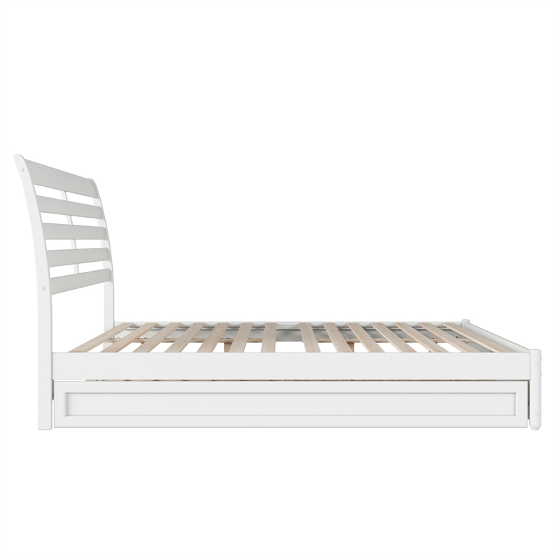 Emelie King Wood Platform Bed with Panel Footboard and Twin XL Trundle in White
