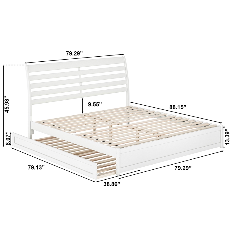 Emelie King Wood Platform Bed with Panel Footboard and Twin XL Trundle in White