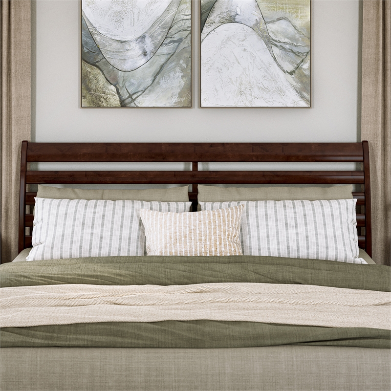 Emelie King Wood Platform Bed with Panel Footboard and Twin XL Trundle in Walnut