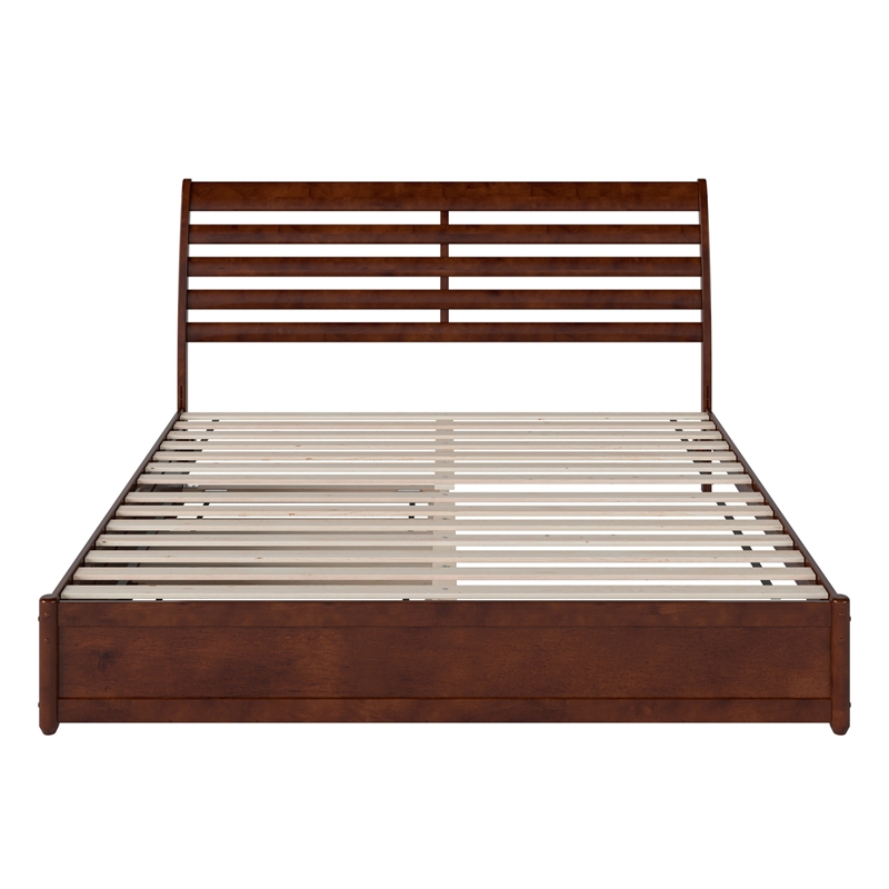 Emelie King Wood Platform Bed with Panel Footboard and Twin XL Trundle in Walnut