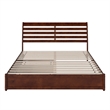 Emelie King Wood Platform Bed with Panel Footboard and Twin XL Trundle in Walnut