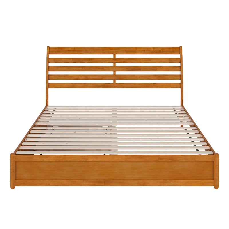 Emelie King Wood Platform Bed with Panel Footboard & TXL Trundle in Light Toffee