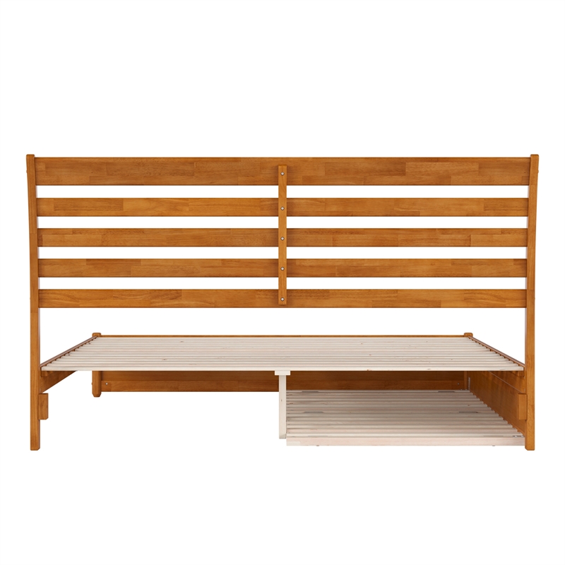 Emelie King Wood Platform Bed with Panel Footboard & TXL Trundle in Light Toffee