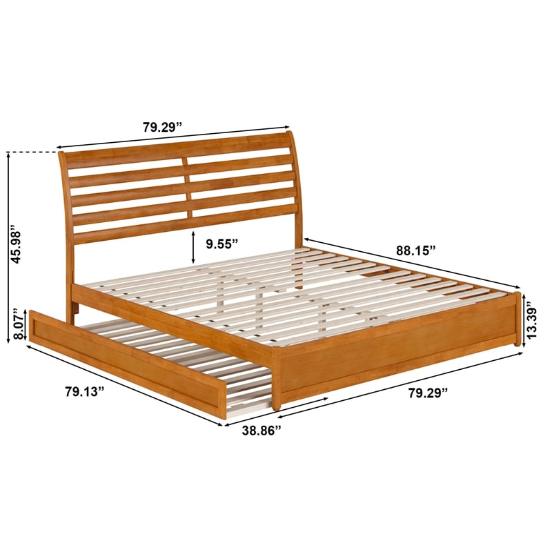 Emelie King Wood Platform Bed with Panel Footboard & TXL Trundle in Light Toffee