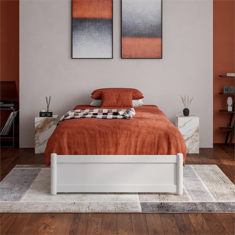 Barcelona Twin XL Solid Wood Panel Platform Bed with Storage Drawers in White