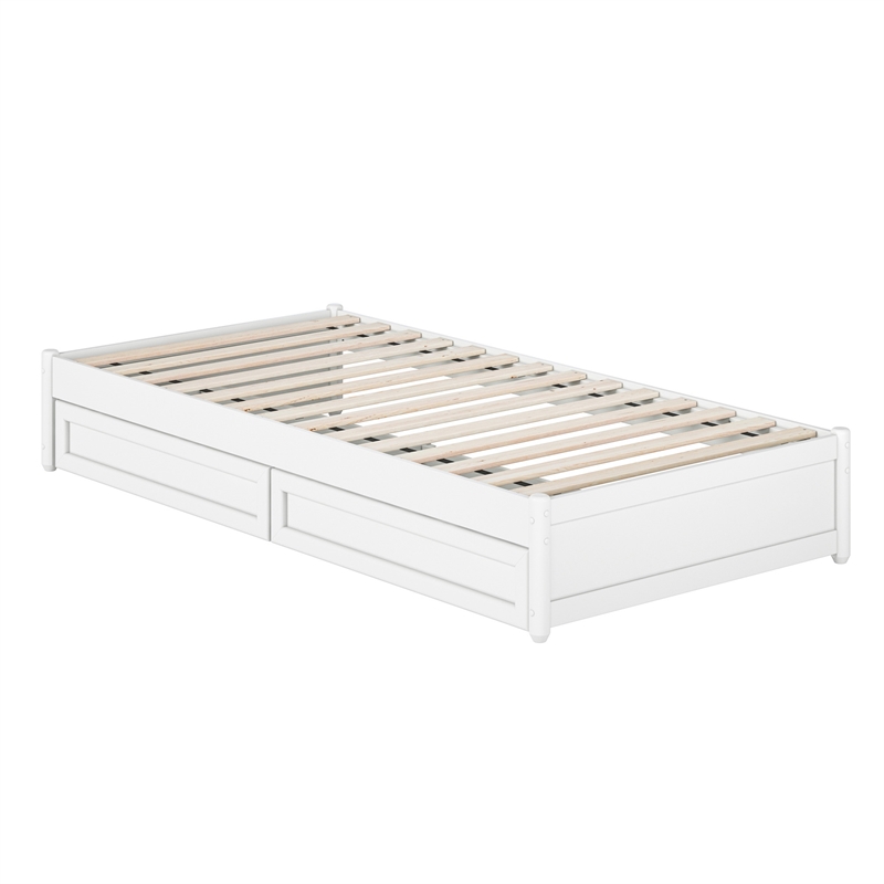 Barcelona Twin XL Solid Wood Panel Platform Bed with Storage Drawers in White