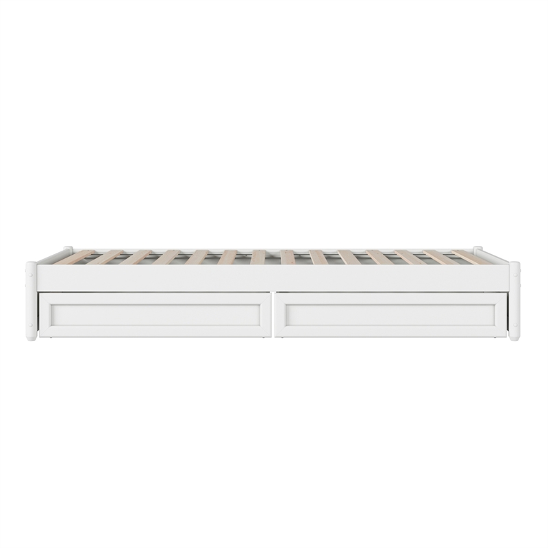 Barcelona Twin XL Solid Wood Panel Platform Bed with Storage Drawers in White