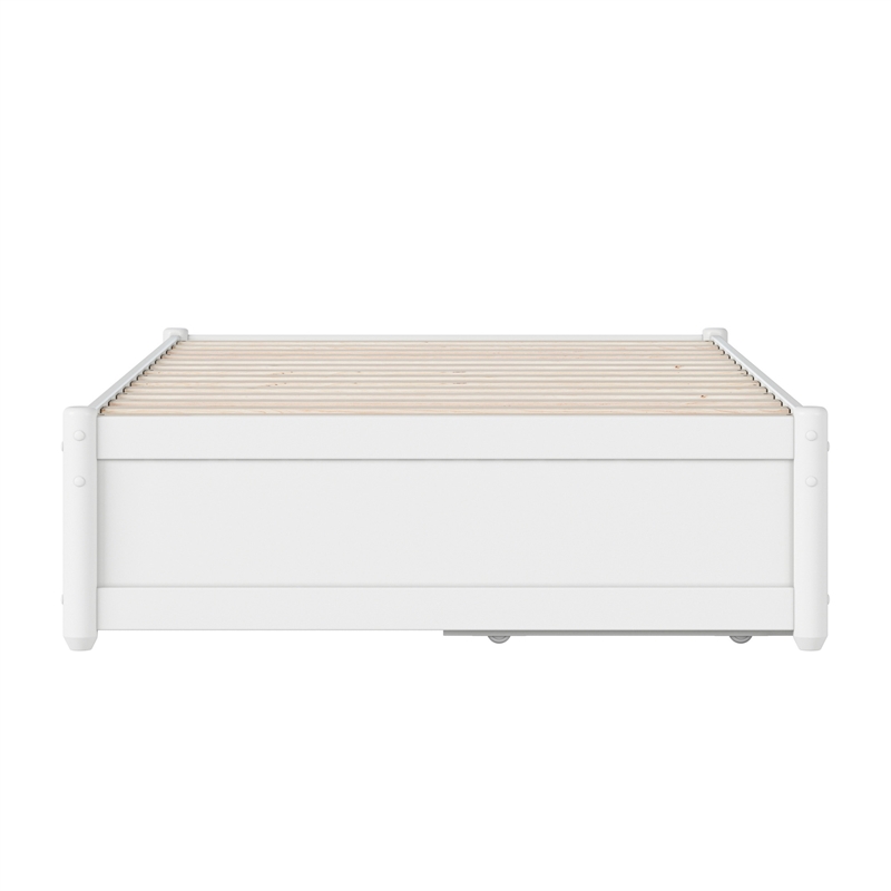 Barcelona Twin XL Solid Wood Panel Platform Bed with Storage Drawers in White