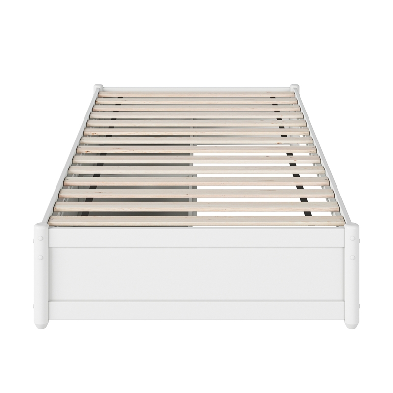 Barcelona Twin XL Solid Wood Panel Platform Bed with Storage Drawers in White