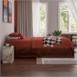 Barcelona Twin XL Solid Wood Panel Platform Bed with Storage Drawers in Walnut