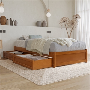 Barcelona Twin XL Panel Platform Bed with 2 Storage Drawers in Light Toffee