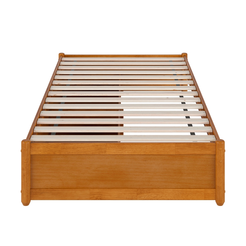 Barcelona Twin XL Panel Platform Bed with 2 Storage Drawers in Light Toffee