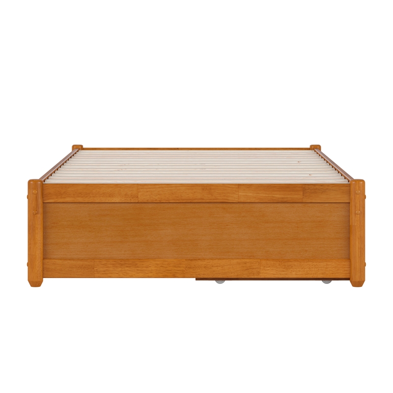 Barcelona Twin XL Panel Platform Bed with 2 Storage Drawers in Light Toffee