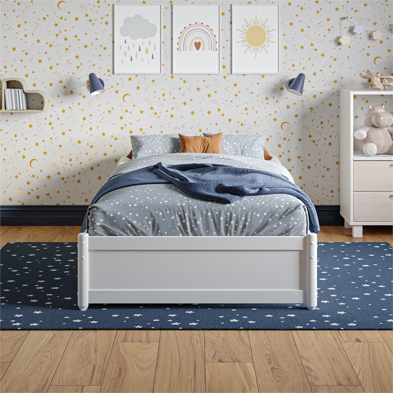 Barcelona Twin Panel Platform Bed with 2 Storage Drawers in White