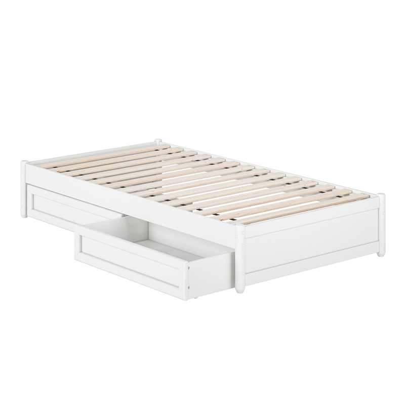 Barcelona Twin Panel Platform Bed with 2 Storage Drawers in White