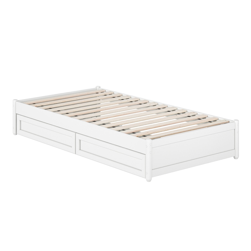 Barcelona Twin Panel Platform Bed with 2 Storage Drawers in White