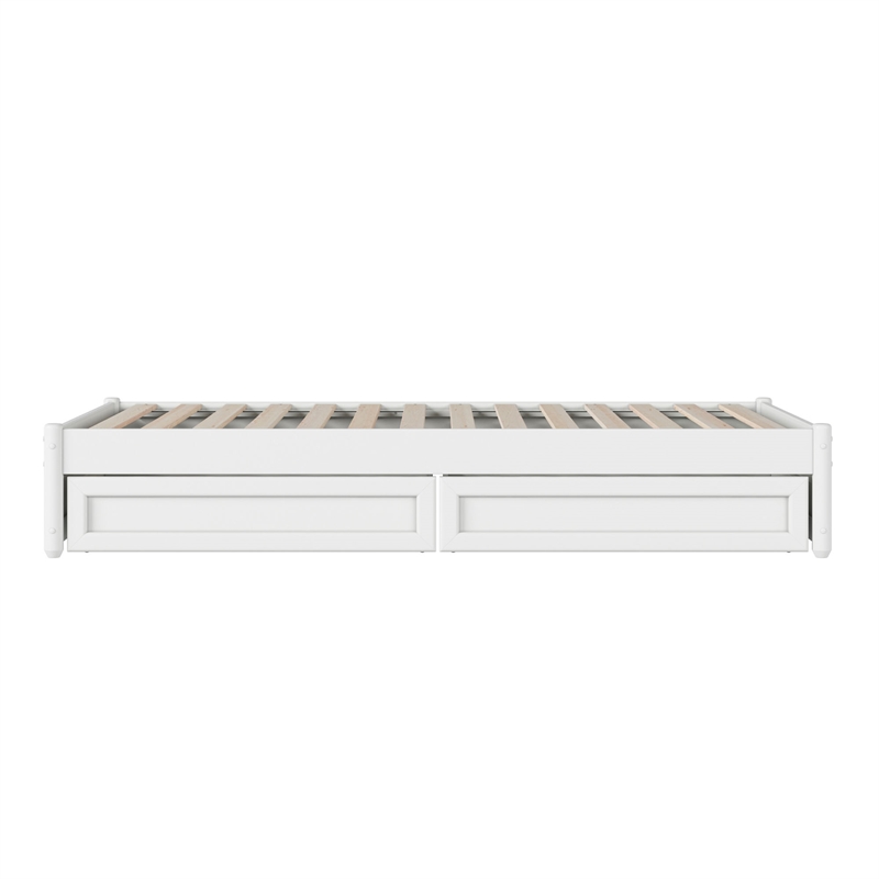 Barcelona Twin Panel Platform Bed with 2 Storage Drawers in White