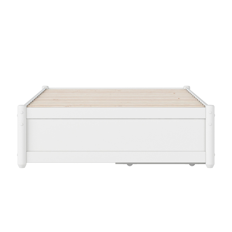 Barcelona Twin Panel Platform Bed with 2 Storage Drawers in White