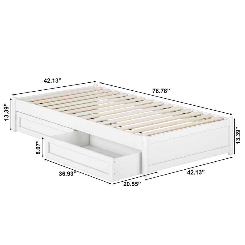 Barcelona Twin Panel Platform Bed with 2 Storage Drawers in White