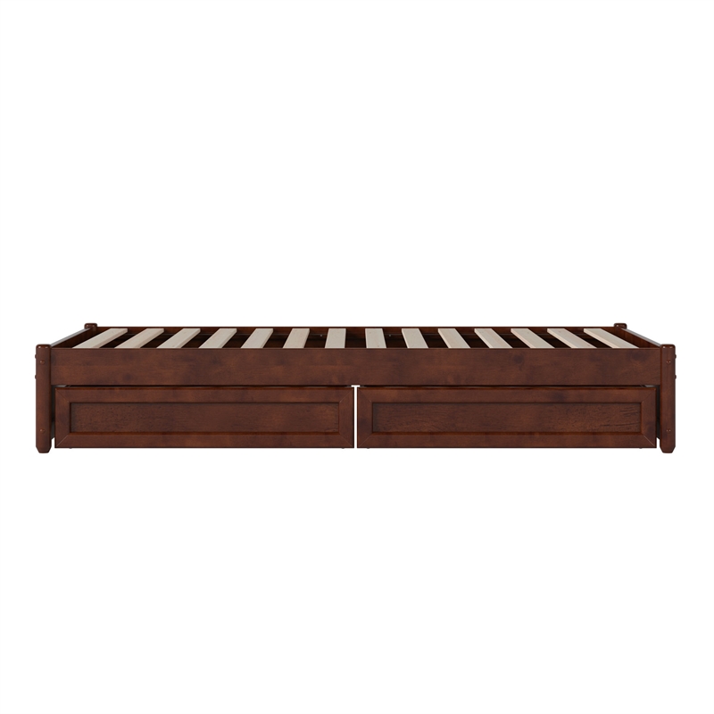 Barcelona Twin Panel Platform Bed with 2 Storage Drawers in Walnut