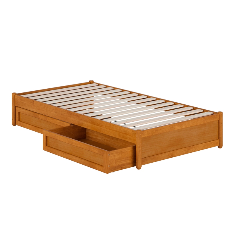 Barcelona Twin Panel Platform Bed with 2 Storage Drawers in Light Toffee