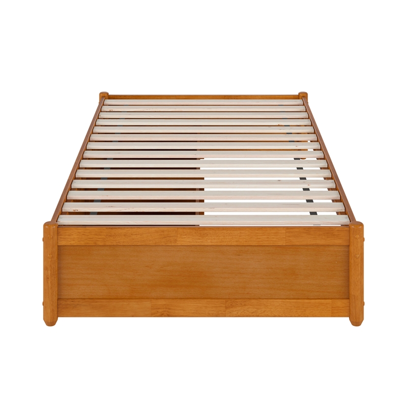 Barcelona Twin Panel Platform Bed with 2 Storage Drawers in Light Toffee