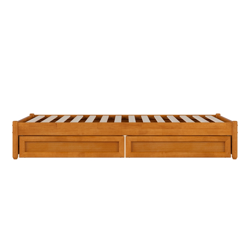 Barcelona Twin Panel Platform Bed with 2 Storage Drawers in Light Toffee