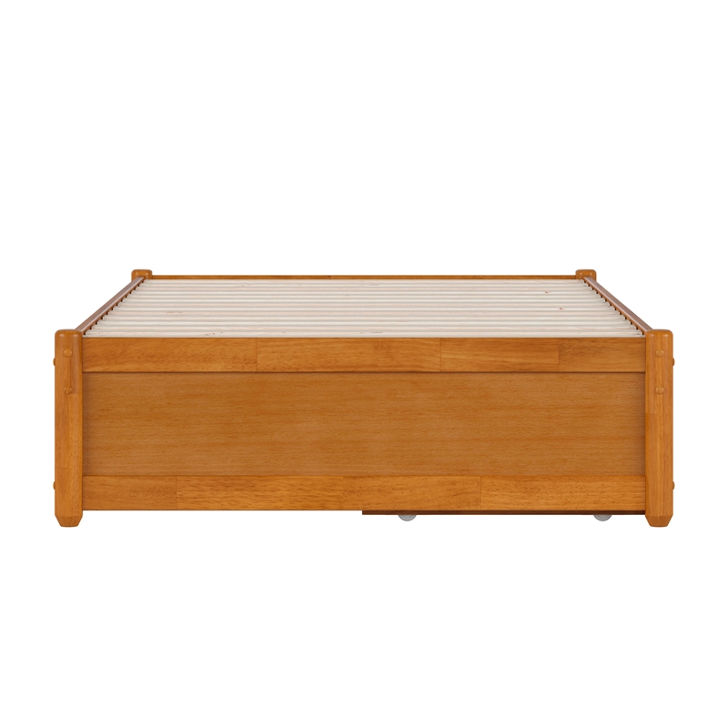 Barcelona Twin Panel Platform Bed with 2 Storage Drawers in Light Toffee