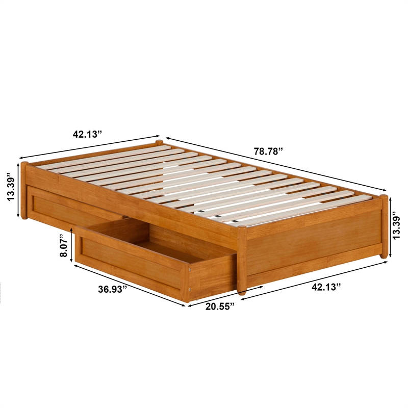 Barcelona Twin Panel Platform Bed with 2 Storage Drawers in Light Toffee