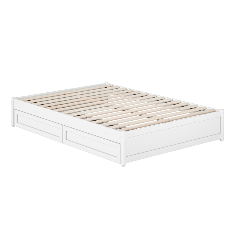 Barcelona Full Panel Platform Bed with 2 Storage Drawers in White