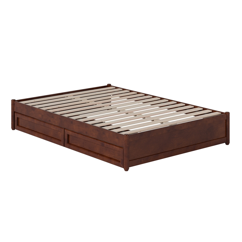 Barcelona Full Panel Platform Bed with 2 Storage Drawers in Walnut