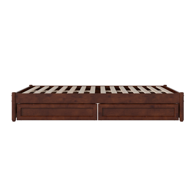 Barcelona Full Panel Platform Bed with 2 Storage Drawers in Walnut