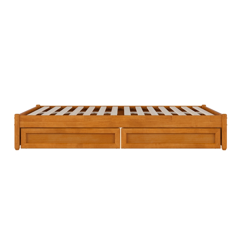 Barcelona Full Panel Platform Bed with 2 Storage Drawers in Light Toffee