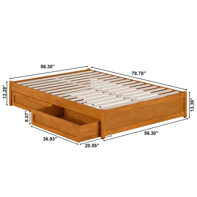 Barcelona Full Panel Platform Bed with 2 Storage Drawers in Light Toffee