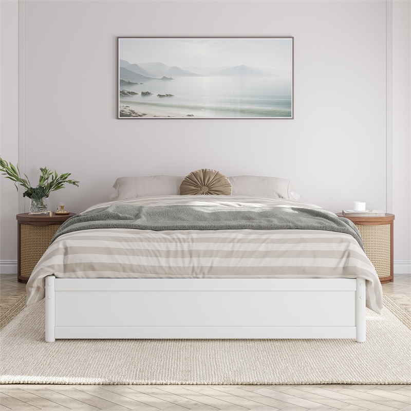Barcelona Queen Panel Platform Bed with 2 Storage Drawers in White