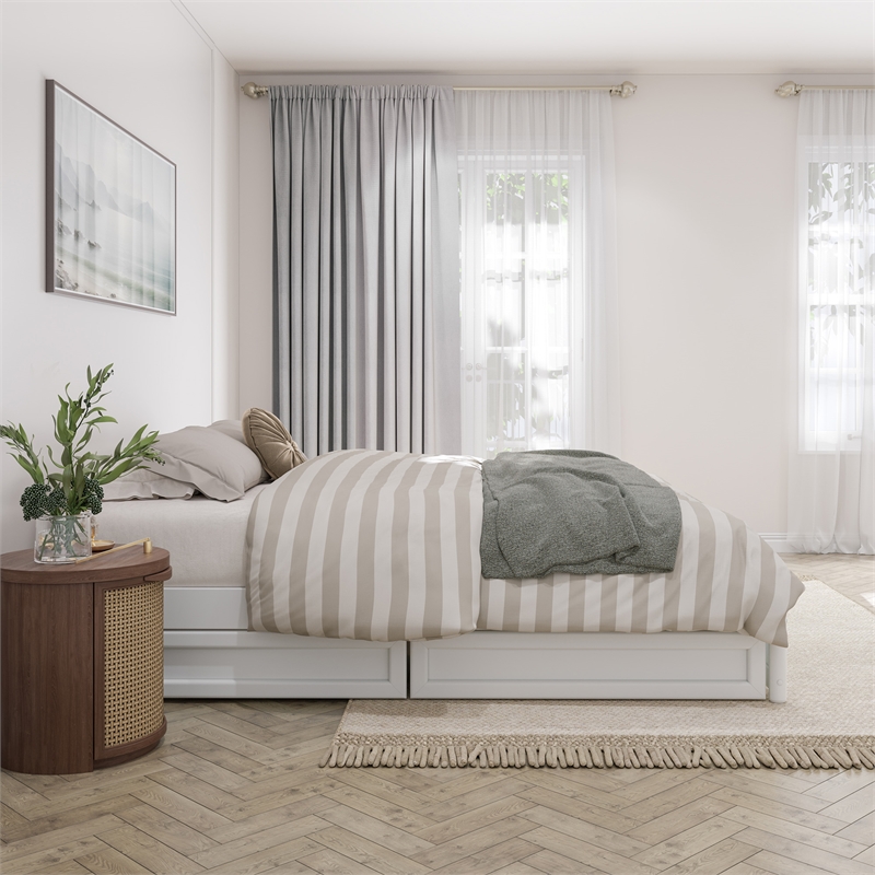 Barcelona Queen Panel Platform Bed with 2 Storage Drawers in White