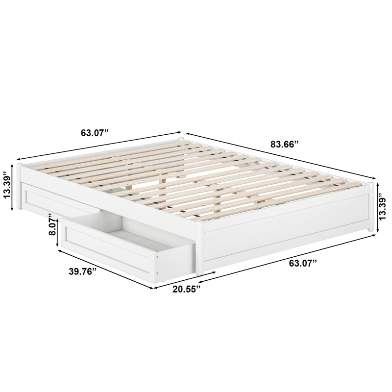 Barcelona Queen Panel Platform Bed with 2 Storage Drawers in White