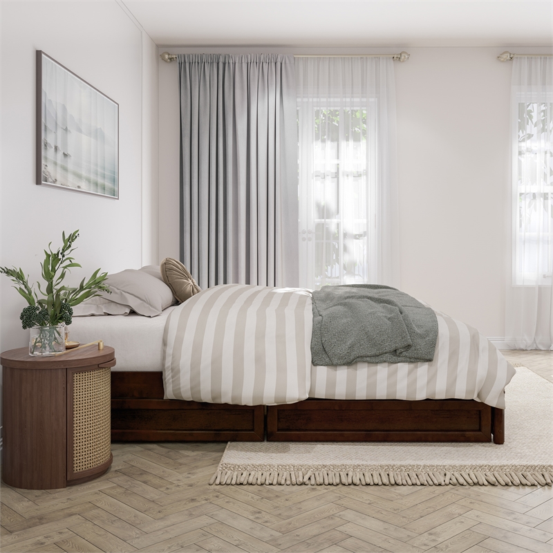 Barcelona Queen Panel Platform Bed with 2 Storage Drawers in Walnut