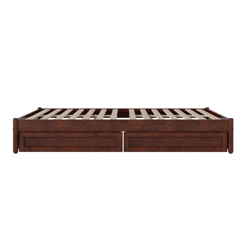 Barcelona Queen Panel Platform Bed with 2 Storage Drawers in Walnut