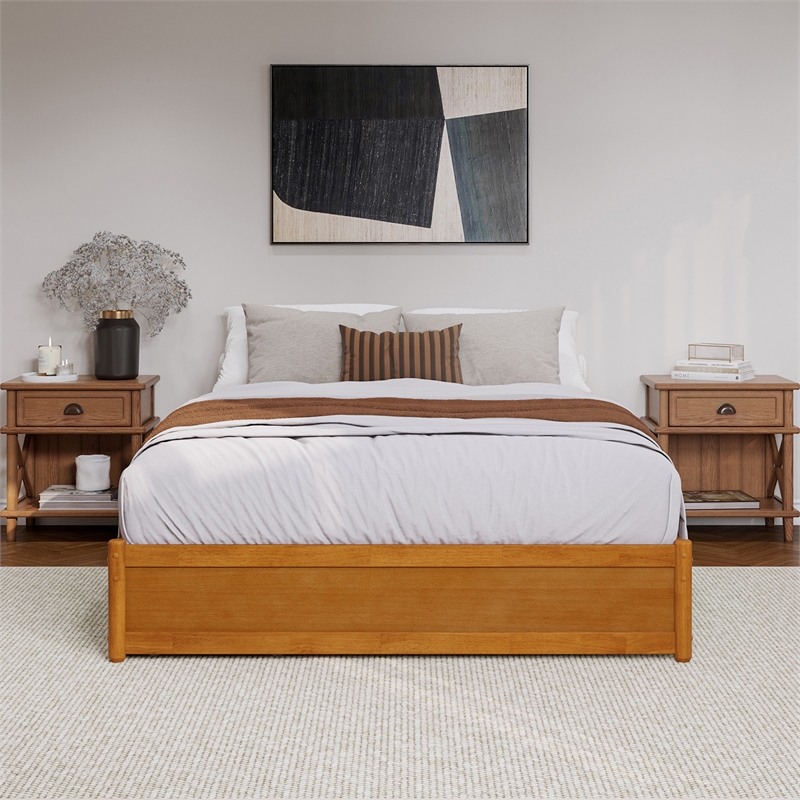 Barcelona Queen Panel Platform Bed with 2 Storage Drawers in Light Toffee