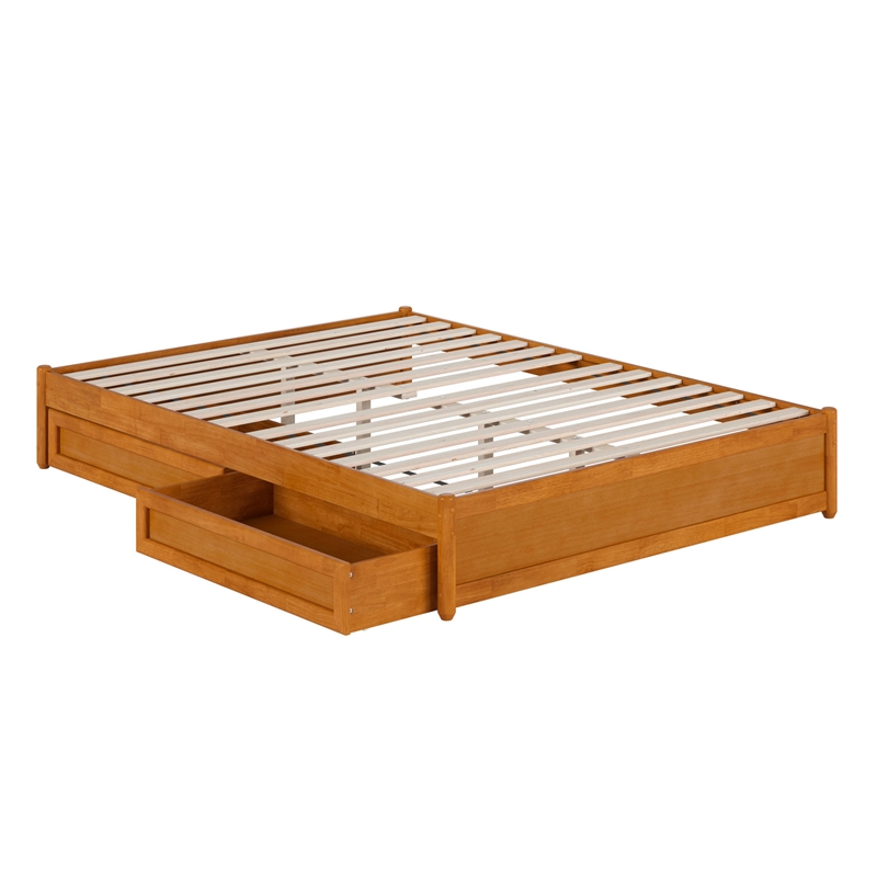 Barcelona Queen Panel Platform Bed with 2 Storage Drawers in Light Toffee