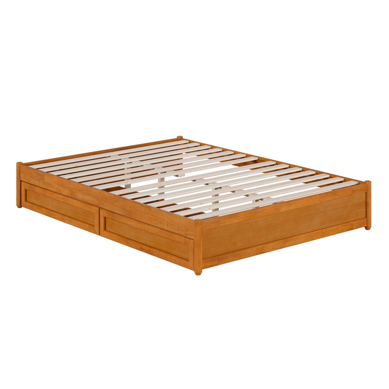 Barcelona Queen Panel Platform Bed with 2 Storage Drawers in Light Toffee