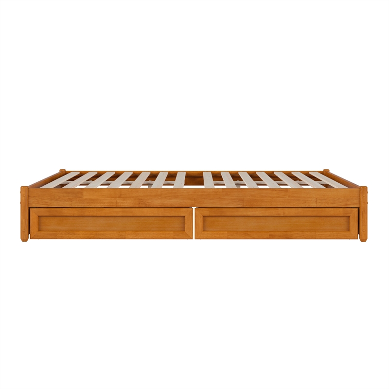 Barcelona Queen Panel Platform Bed with 2 Storage Drawers in Light Toffee