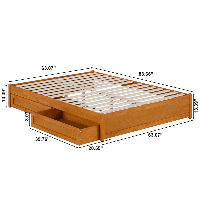 Barcelona Queen Panel Platform Bed with 2 Storage Drawers in Light Toffee